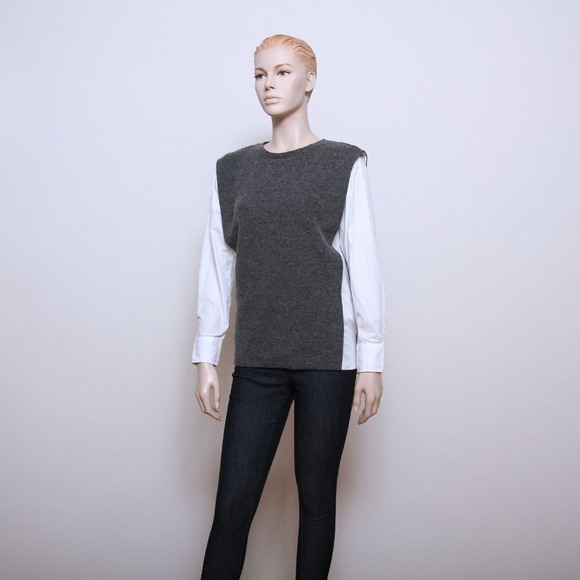 Zara 2 in 1 Crew Neck Cotton Sweater Shirt Gray Women Size M - Picture 2 of 9